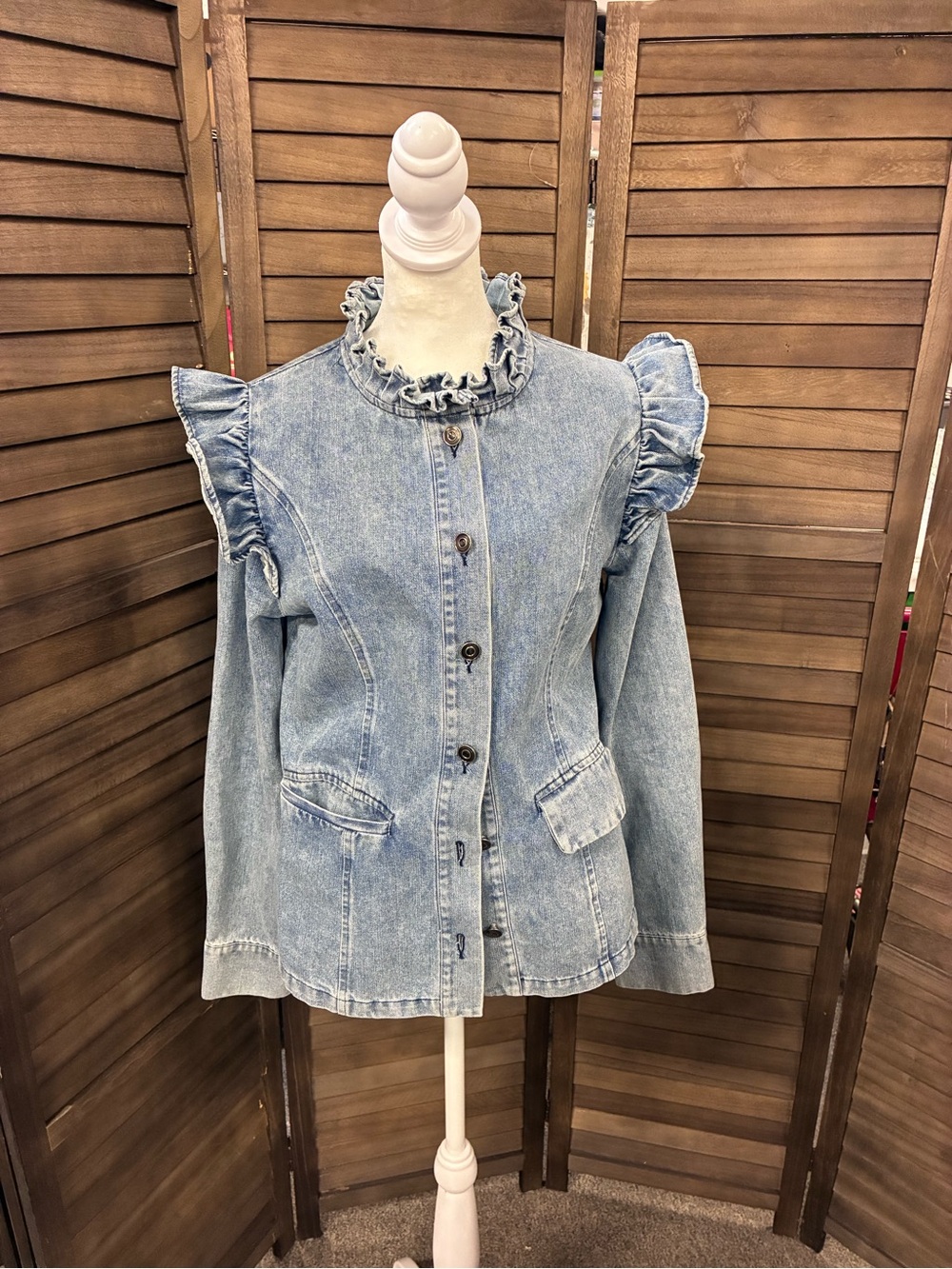 Mazik Light Blue Ruffled Denim Jacket